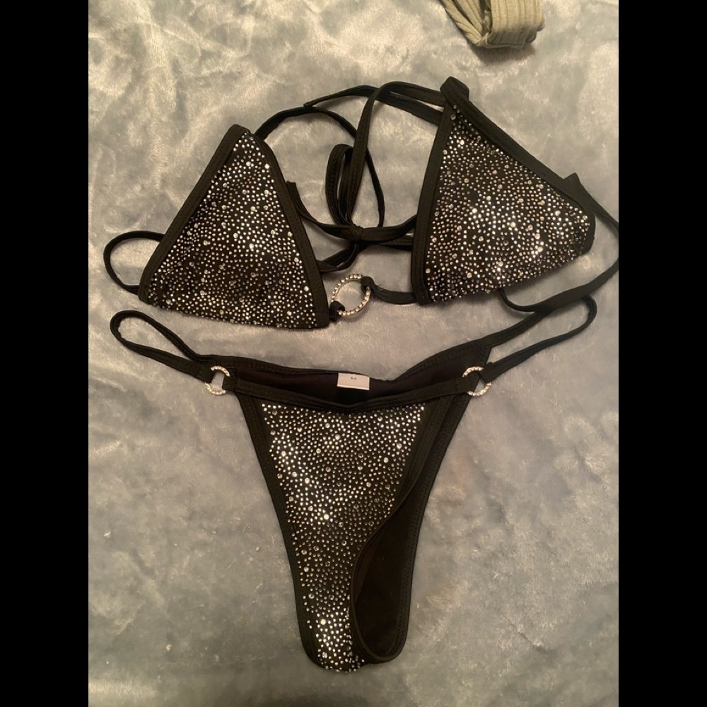 Black bikini with rhinestones